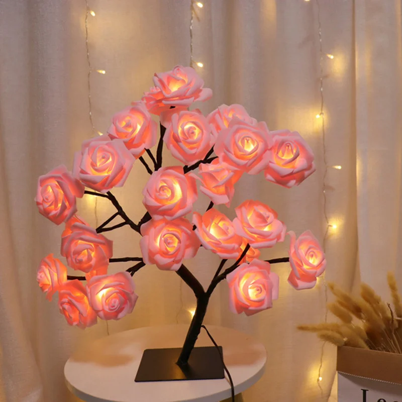 Lámpara LED de mesa con forma de rosa, luces de hadas para árbol de Navidad con USB, luces nocturnas para fiesta en casa, boda, dormitorio, decoración, regalo del día de la madre - Image 8