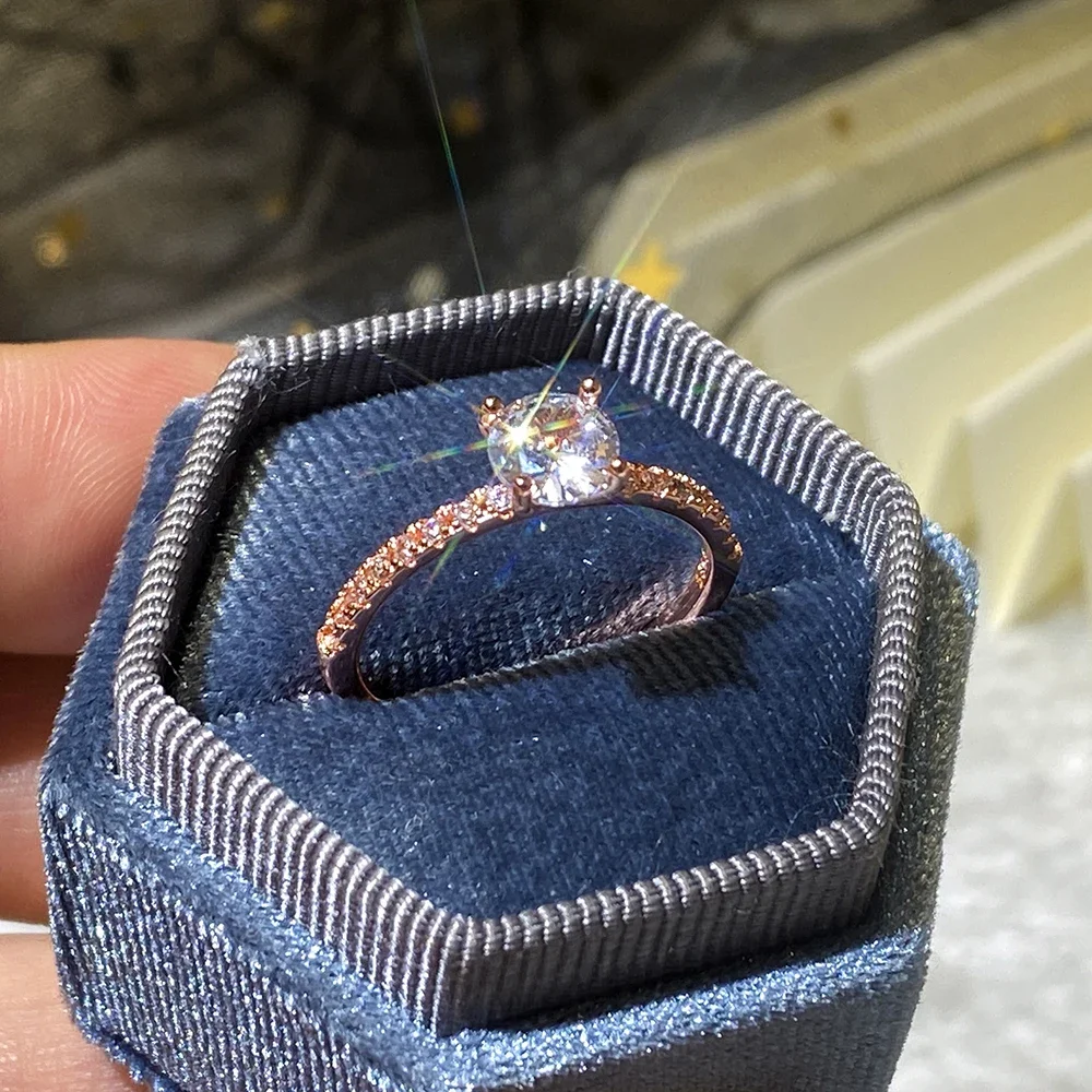 Anillos de Compromiso de boda para mujer, joyería nupcial clásica de 4 garras, diseño de circonita redonda, 3 colores disponibles, gran oferta, 2024 - Image 4