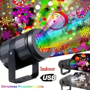 Proyector LED de Navidad y Halloween, luz nocturna alimentada por USB con 360, 1 ud. ° Copo de nieve con soporte giratorio para fiestas y decoración navideña