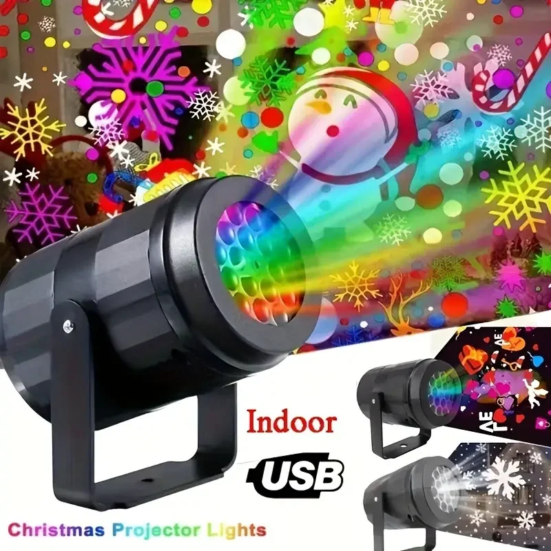 Proyector LED de Navidad y Halloween, luz nocturna alimentada por USB con 360, 1 ud. ° Copo de nieve con soporte giratorio para fiestas y decoración navideña