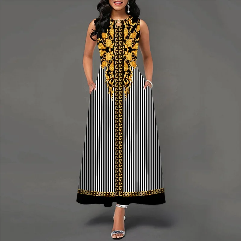 Vestido largo informal sin mangas con estampado de flores para mujer, vestido con cuello en V, vestidos Retro bohemios oscilantes, nuevo - Image 20