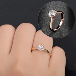 Anillos de boda clásicos para mujer, sortija de compromiso de circonia cúbica, 6 garras, 3 colores, KCR033