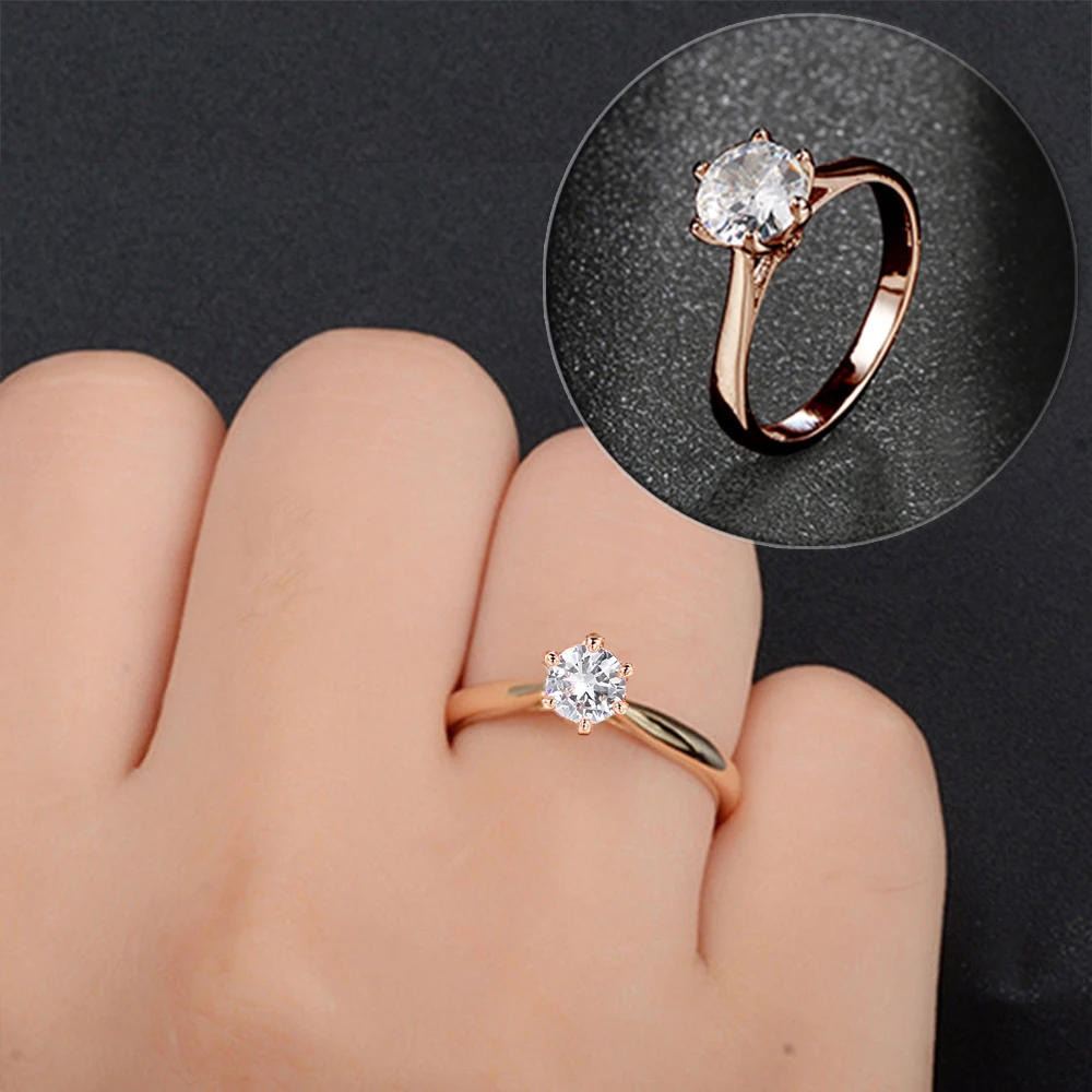 Anillos de boda clásicos para mujer, sortija de compromiso de circonia cúbica, 6 garras, 3 colores, KCR033