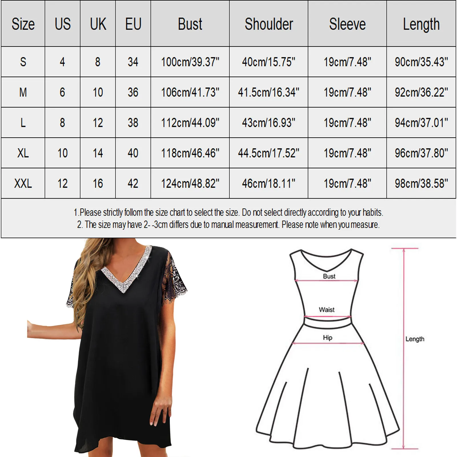 Vestidos de fiesta elegantes 2024 mujeres Costura de malla brillante glamuroso negro cuello en V Mini vestido de manga corta Vestidos de malla En Oferta - Image 5