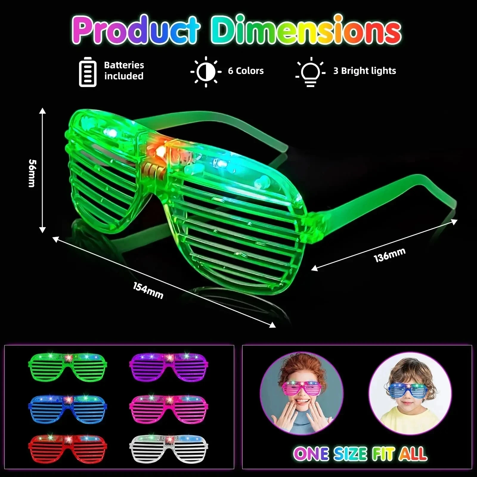Gafas de neón LED para niños y adultos, anteojos de neón con 6 colores de neón que brillan en la oscuridad, regalos de cumpleaños, juguetes, recuerdos de fiesta, 10-50 piezas - Image 6
