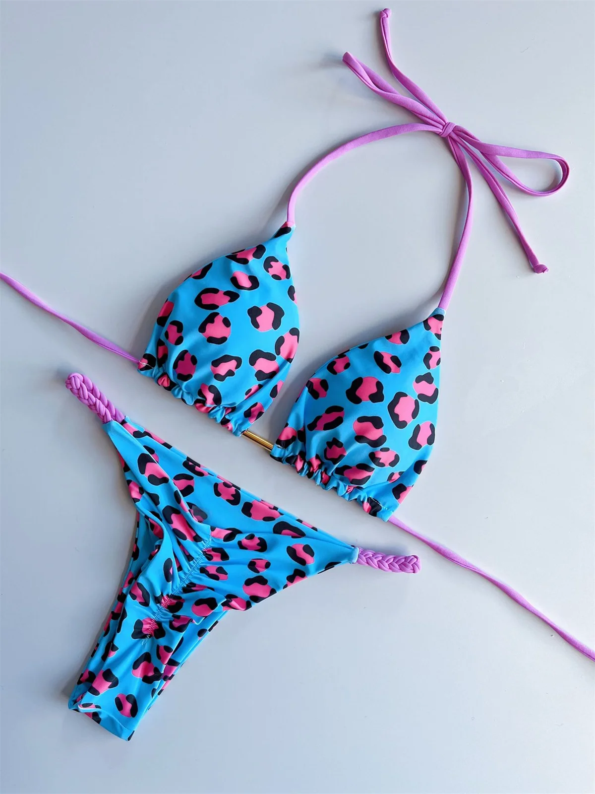 Microbikini Sexy con estampado De leopardo para mujer, traje De Baño De Tanga con relleno y realce, color naranja, 2023 - Image 8