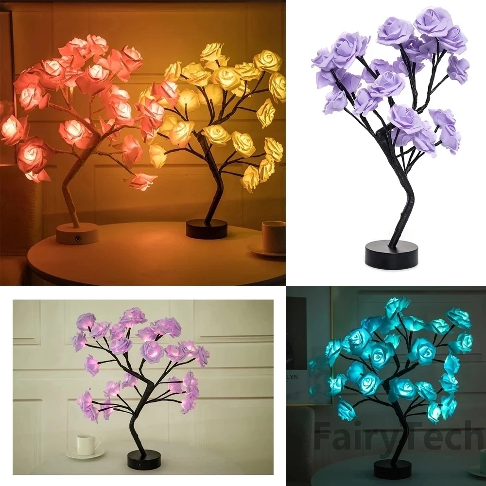 Lámpara LED de mesa con forma de rosa, luces de hadas para árbol de Navidad con USB, luces nocturnas para fiesta en casa, boda, dormitorio, decoración, regalo del día de la madre - Image 2