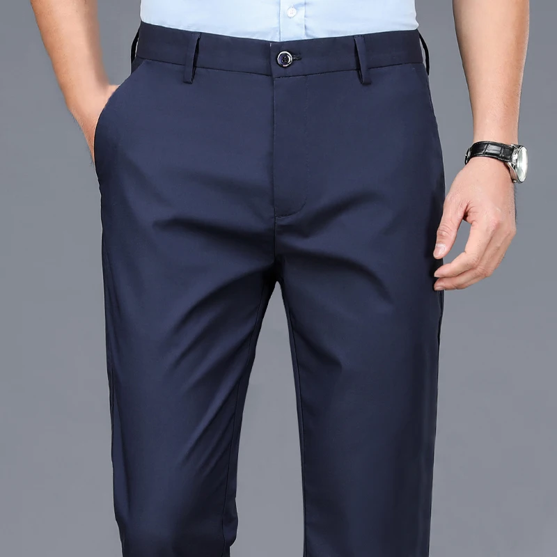Pantalones elásticos para hombre, pantalón informal de secado rápido, color negro sólido, estilo coreano, para oficina, novedad, primavera y otoño - Image 10