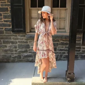 Vestido playero de manga corta para mujer, traje bohemio de rayón, ahuecado, Sexy, para verano