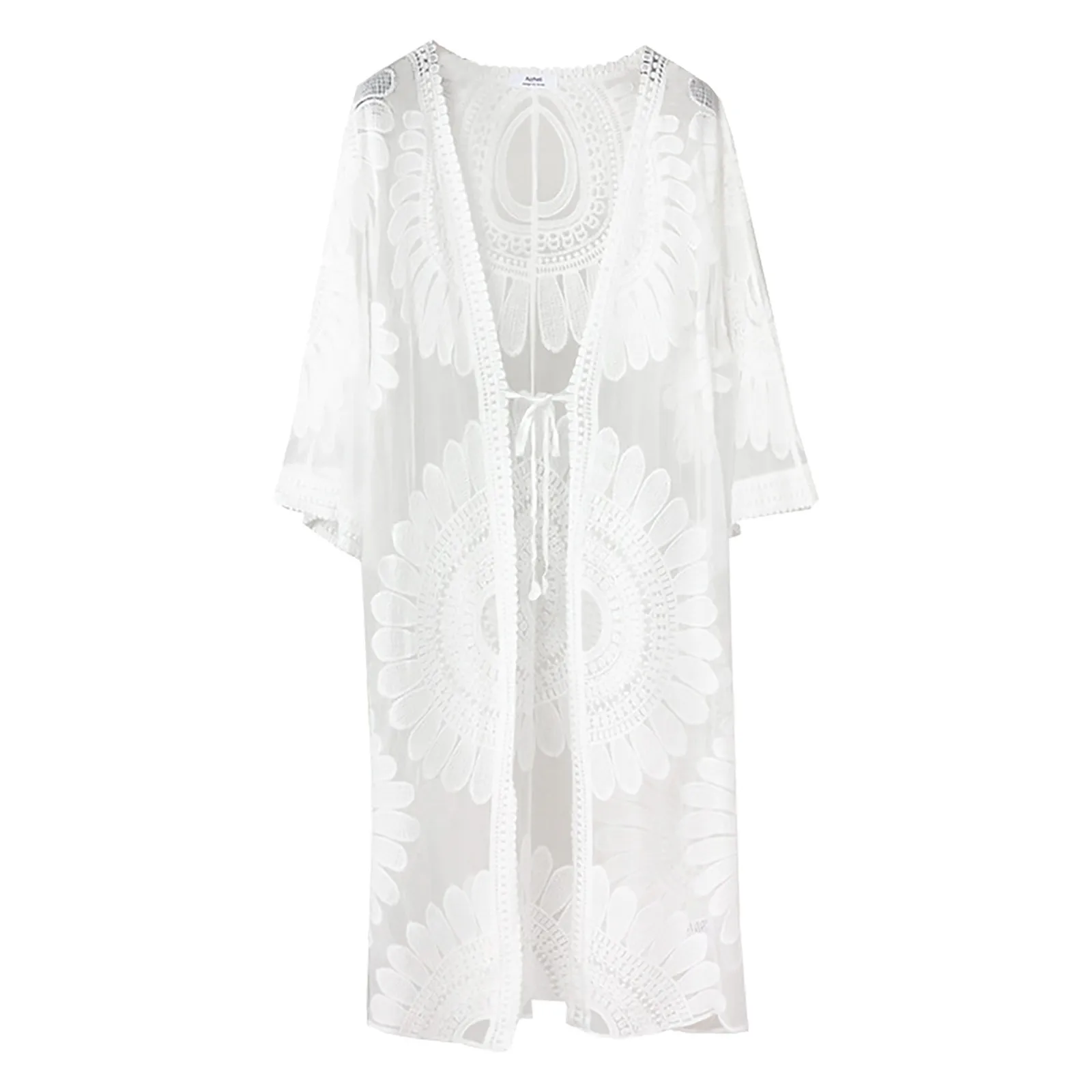 Vestido Floral de encaje para mujer, caftán holgado, trajes de baño bohemios, vestido para cubrir Bikini de playa, ropa de baño de verano - Image 4