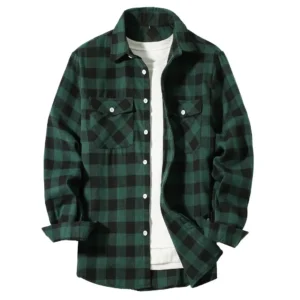 Camisas de hombre con botones clásico a cuadros camisa de franela informal inteligente de manga larga en el pecho diseño de dos bolsillos primavera otoño hombres Tops