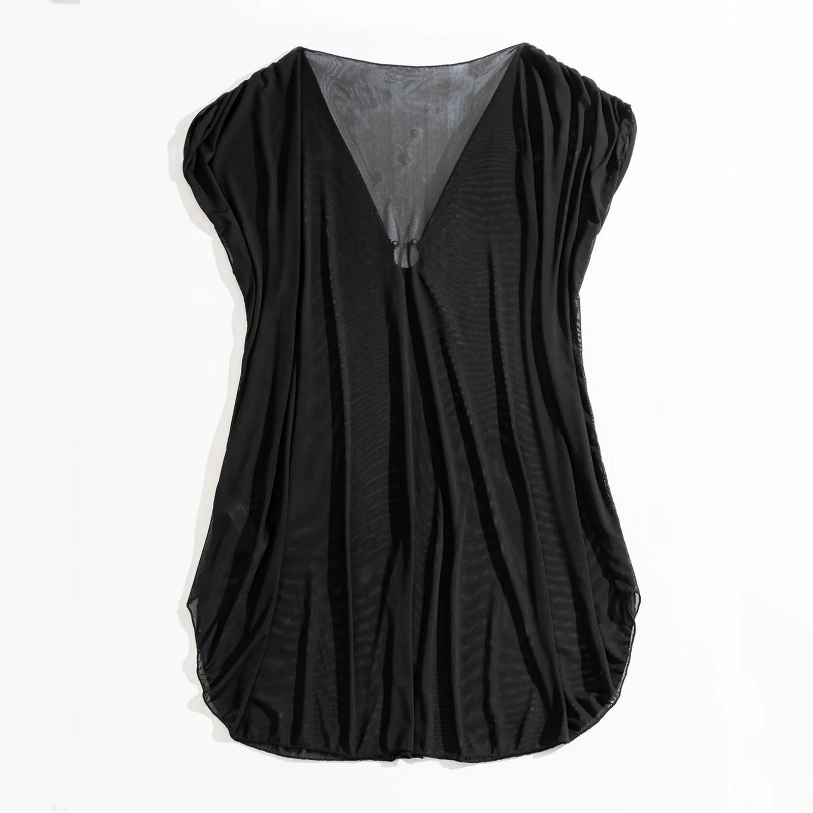 Vestido de playa negro transparente para mujer, traje de baño Sexy, cubierta envolvente, anillo de malla, Vestido de playa - Image 4