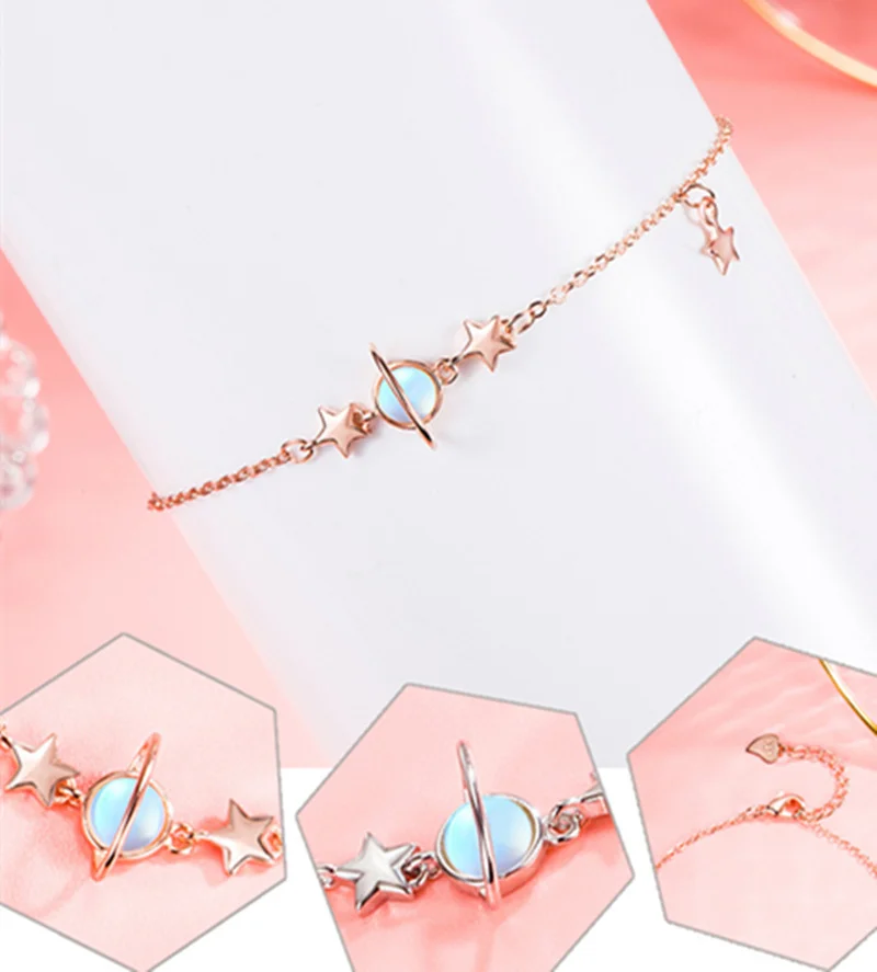 Pulsera de plata de ley 925 para mujer, brazalete elegante de planeta lunar para mujer, joyería de Glamour de boda de compromiso Simple a la moda - Image 3